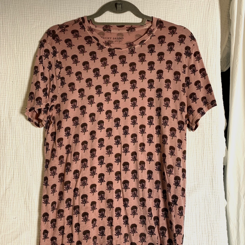 Lucky Brand L/G boho whimsigoth Tee pink floral vintage vibe